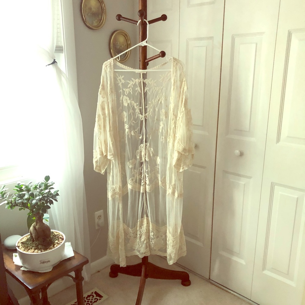 White sheer floral kimono